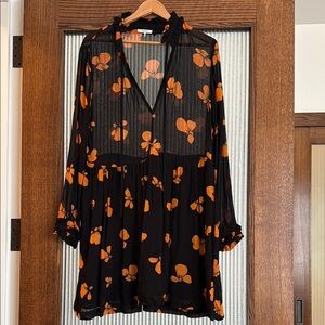 GANNI Black and Orange Floral Dress